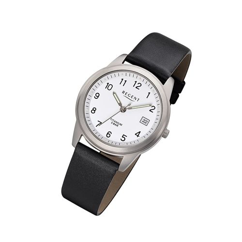 Regent Montre Pour Hommes F-683 Cuir Mouvement À Quartz Bracelet Montre Titane Montre Noir Urf683