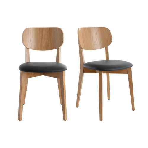 Chaises Vintage Chêne Et Assise Noire (Lot De 2) Lucia