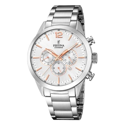 Festina Montre Homme Acier Inoxydable Argent Timeless Chronographe Montre-Bracelet Uf20343/6