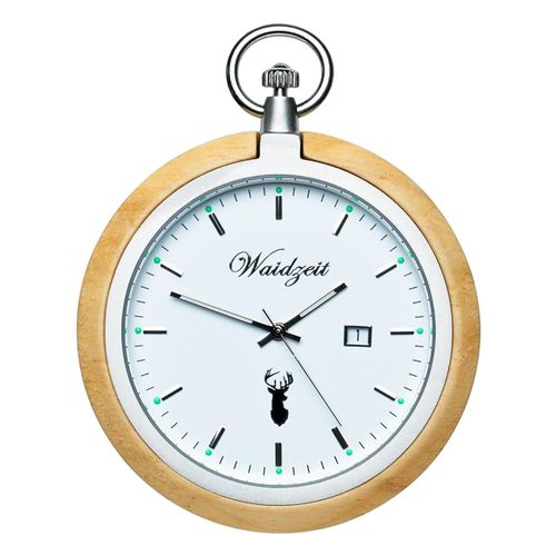 Waidzeit Montre De Poche Pour Homme En Acier Inoxydable Bois Marron Avec Chaîne De Montre Uwatz01