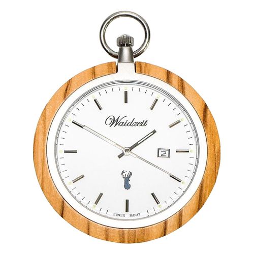 Waidzeit Montre De Poche Pour Homme En Acier Inoxydable Bois Marron Clair Avec Chaîne De Montre Uwato01