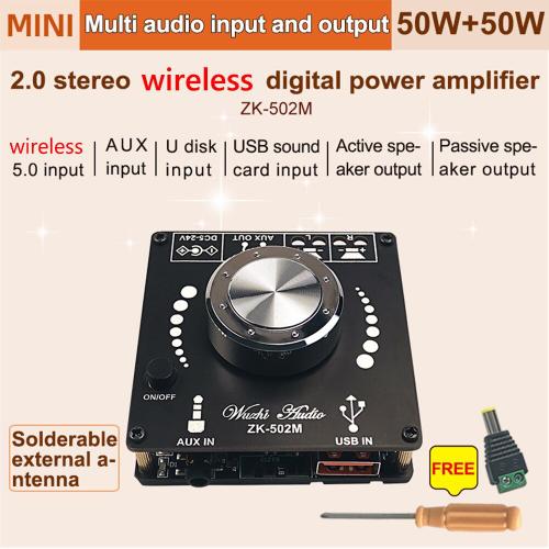 Mini panneau d'amplification Audio ZK 502M, Compatible Bluetooth, 50w x 2, musique stéréo, cinéma maison, AUX, USB, 5.0