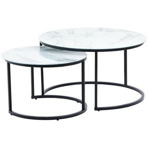 Lot De 2 Tables Basses Gigognes En Verre Effet Marbre Blanc Violette