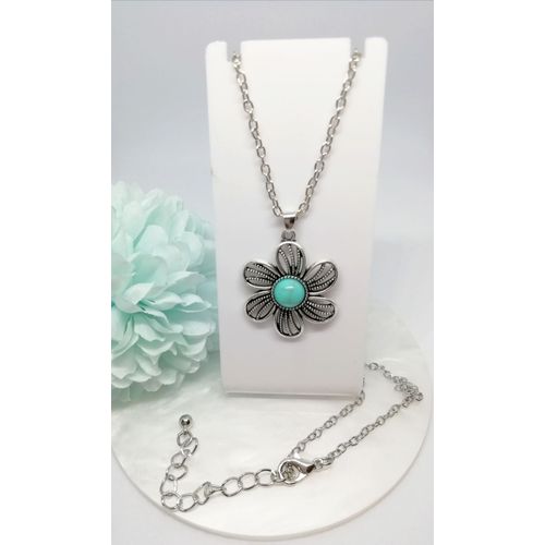 Collier Floral De Style Ethnique Turquoise