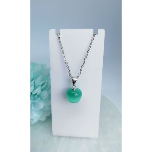 Collier Pomme Vert Turquoise En Verre