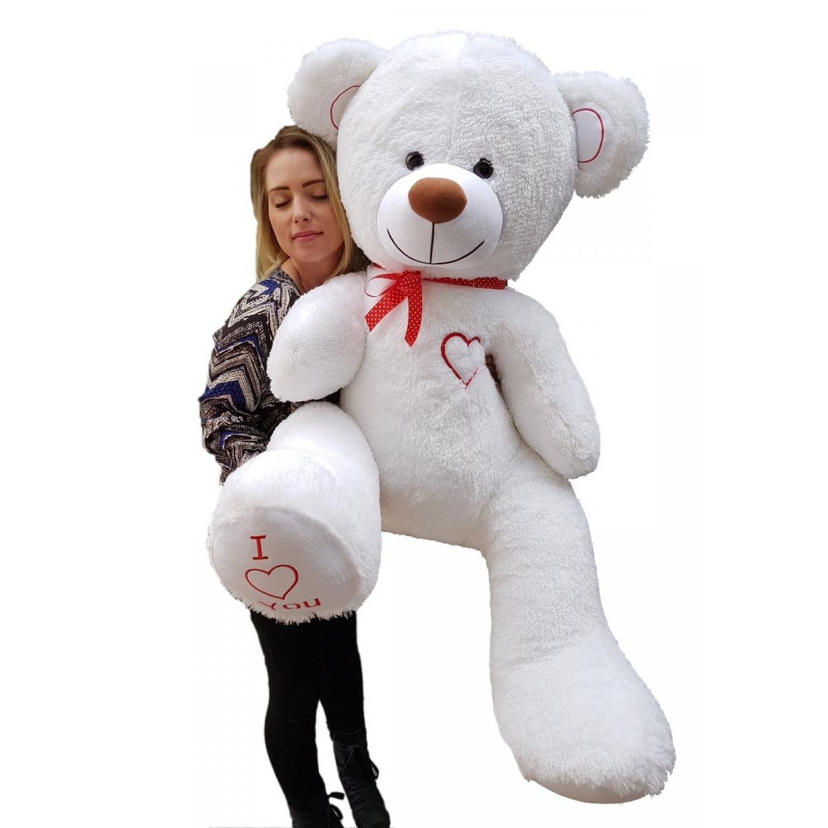 Nounours En Peluche Énorme Teddy Bear 75+85 Blanc-Rouge