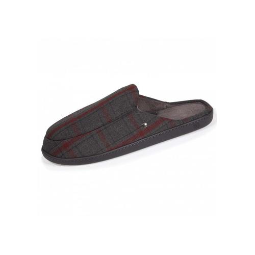 Isotoner Chaussons Mules Homme Gris Tartan 98032