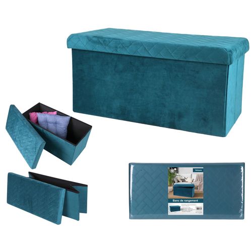 Banc De Rangement Pliable Kube En Velours - Bleu Vert