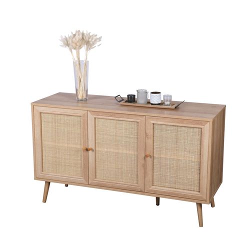 Buffet 3 Portes Bali En Cannage Et Panneaux De Particules - Hauteur 70 Cm