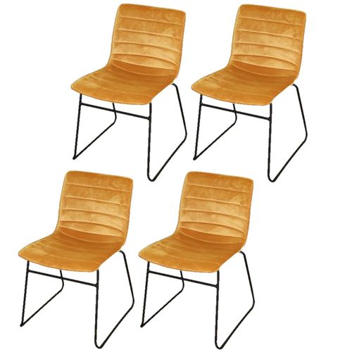 Lot De 4 Chaises De Table Design Velours Brooklyn - Moutarde