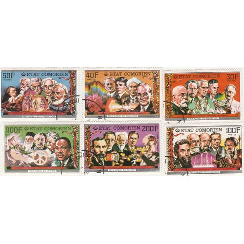 6 Timbres Oblitérés Des Comores - Prix Nobel