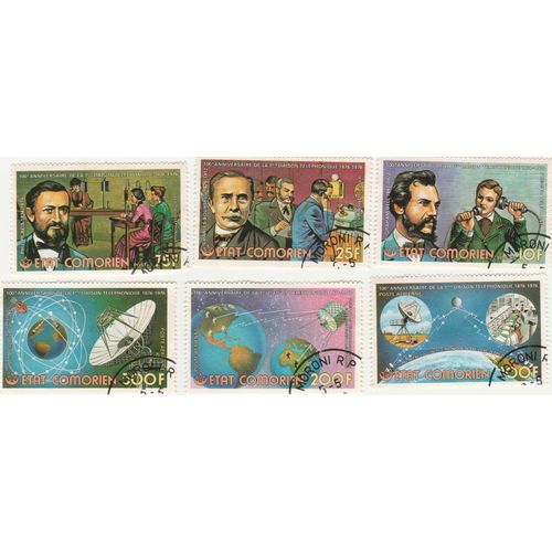 6 Timbres Oblitérés Des Comores - Centenaire De La 1ère Liaison Téléphonique