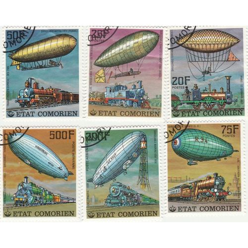 6 Timbres Oblitérés Des Comores - Ballons Dirigeables