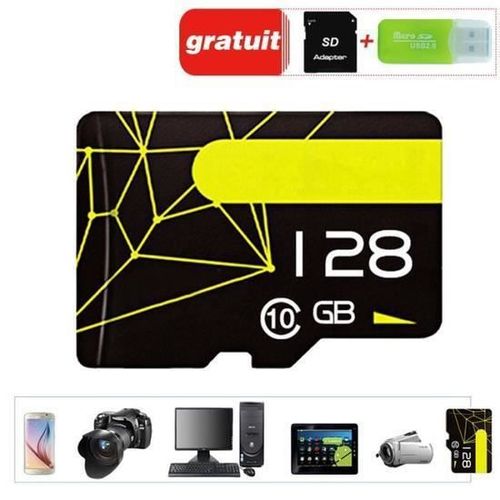 Carte Mémoire Micro Sd 128go Class 10 Adaptateur Sd + Lecteur De Cartes