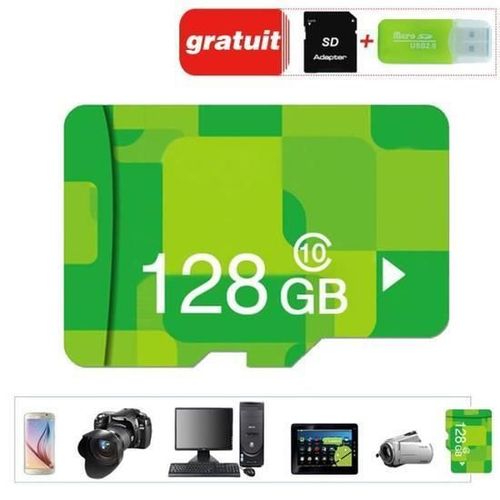 Carte Mémoire Micro Sd 128go Class 10 Adaptateur Sd + Lecteur De Cartes