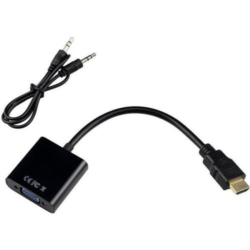Tera Câble Adaptateur 1080P HDMI mâle vers VGA femelle avec jack 3,5mm et câble audio pour ordinateur, XBOX360 et moniteur (Noir)