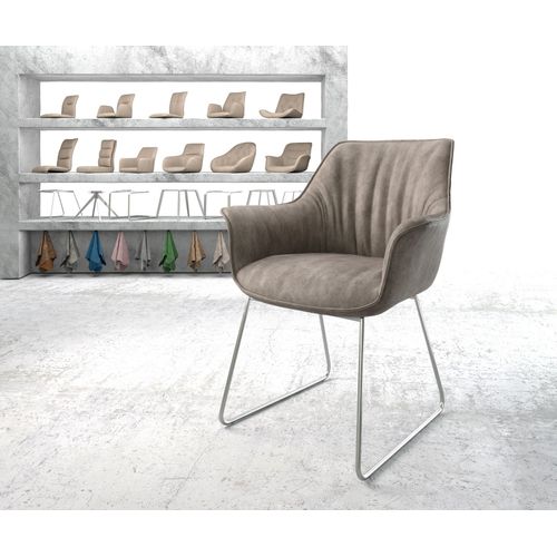 Chaise-Rembourrée Keila-Flex Avec Accoudoir Cadre Croisé Acier Inoxydable Taupe Vintage