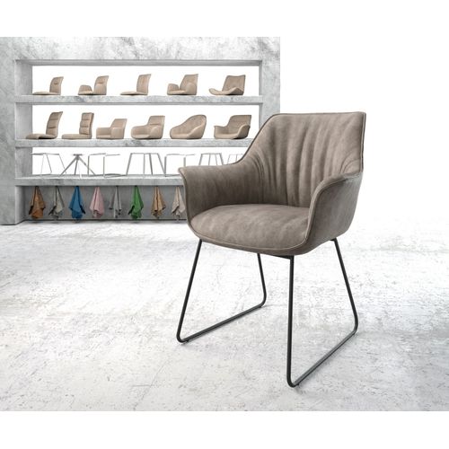 Chaise-Rembourrée Keila-Flex Avec Accoudoir Cadre Croisé Noir Taupe Vintage