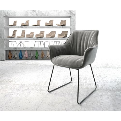 Chaise-Rembourrée Keila-Flex Avec Accoudoir Cadre Croisé Noir Velours Gris