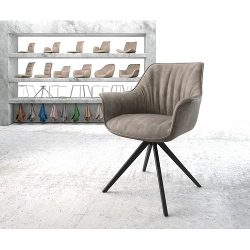 Chaise-Rembourrée-Pivotante Keila-Flex Avec Accoudoir Cadre Croisé Carré Noir Taupe Vintage