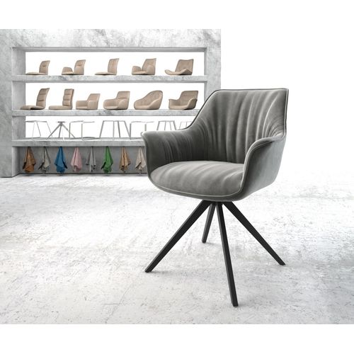 Chaise-Rembourrée-Pivotante Keila-Flex Avec Accoudoir Cadre Croisé Carré Noir Velours Gris