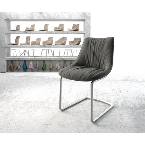 Chaise-Rembourr?E Elda-Flex Cantilever Rond Acier Inoxydable Tissu Textur? Anthracite