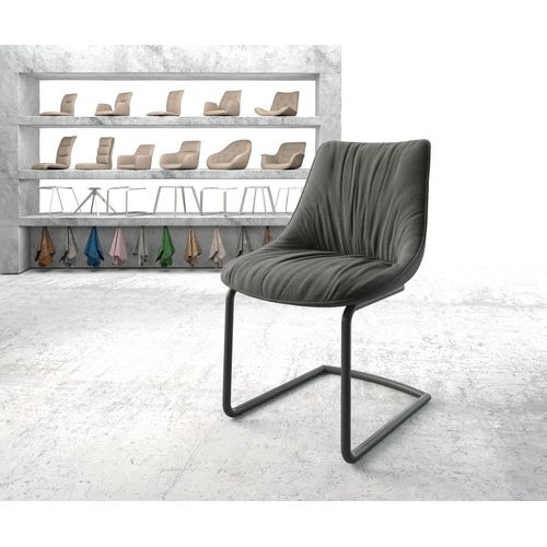 Chaise-Rembourr?E Elda-Flex Cantilever Rond Noir Tissu Textur? Anthracite