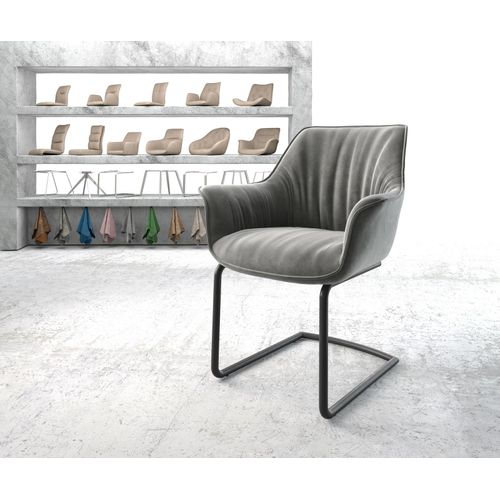 Chaise-Rembourrée Keila-Flex Avec Accoudoir Cantilever Rond Noir Velours Gris