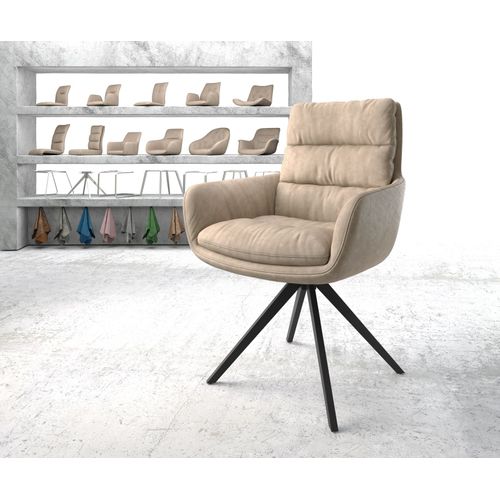 Chaise-Rembourrée-Pivotante Abelia-Flex Avec Accoudoir Cadre Croisé Carré Noir Beige Vintage