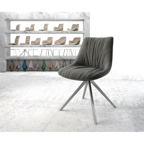 Chaise-Rembourr?E-Pivotante Elda-Flex Cadre Crois? Carr? Acier Inoxydable Tissu Textur? Anthracite
