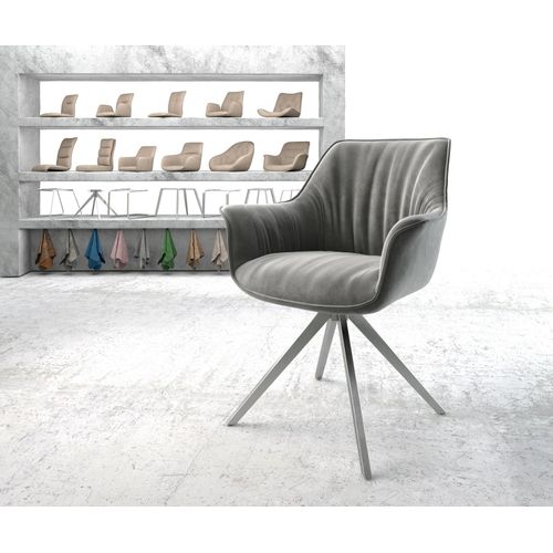 Chaise-Rembourrée-Pivotante Keila-Flex Avec Accoudoir Cadre Croisé Carré Acier Inoxydable Velours Gris