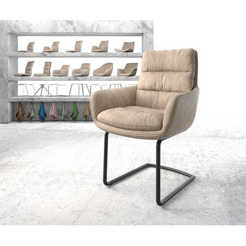 Chaise-Rembourrée Abelia-Flex Avec Accoudoir Cantilever Rond Noir Beige Vintage