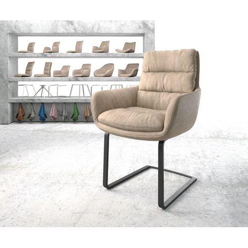 Chaise-Rembourrée Abelia-Flex Avec Accoudoir Cantilever Plat Noir Beige Vintage