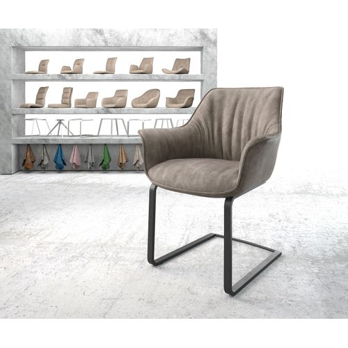 Chaise-Rembourrée Keila-Flex Avec Accoudoir Cantilever Plat Noir Taupe Vintage