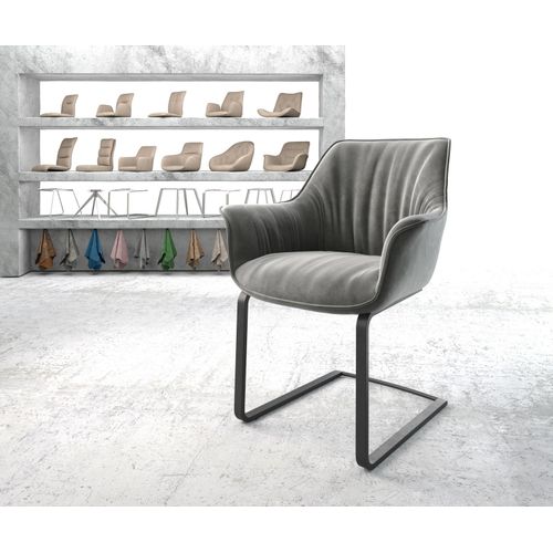Chaise-Rembourrée Keila-Flex Avec Accoudoir Cantilever Plat Noir Velours Gris