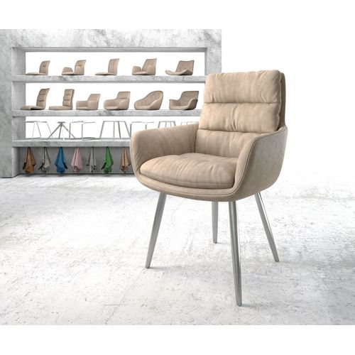 Chaise-Rembourrée Abelia-Flex Avec Accoudoir 4-Pieds Conique Acier Inoxydable Beige Vintage