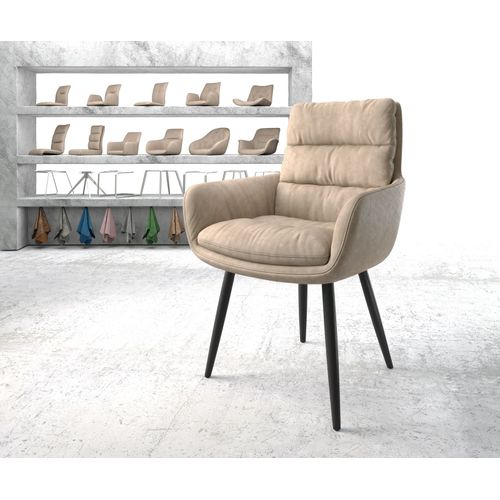 Chaise-Rembourrée Abelia-Flex Avec Accoudoir 4-Pieds Conique Noir Beige Vintage