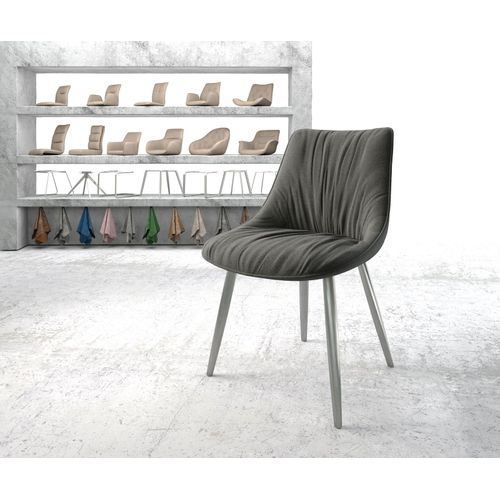 Chaise-Rembourr?E Elda-Flex 4-Pieds Conique Acier Inoxydable Tissu Textur? Anthracite