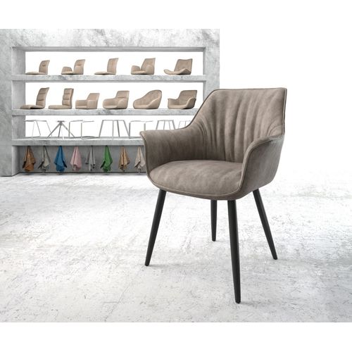 Chaise-Rembourrée Keila-Flex Avec Accoudoir 4-Pieds Conique Noir Taupe Vintage