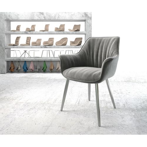 Chaise-Rembourrée Keila-Flex Avec Accoudoir 4-Pieds Conique Acier Inoxydable Velours Gris
