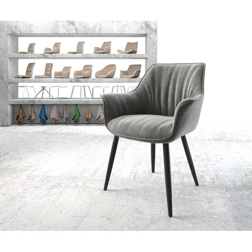 Chaise-Rembourrée Keila-Flex Avec Accoudoir 4-Pieds Conique Noir Velours Gris