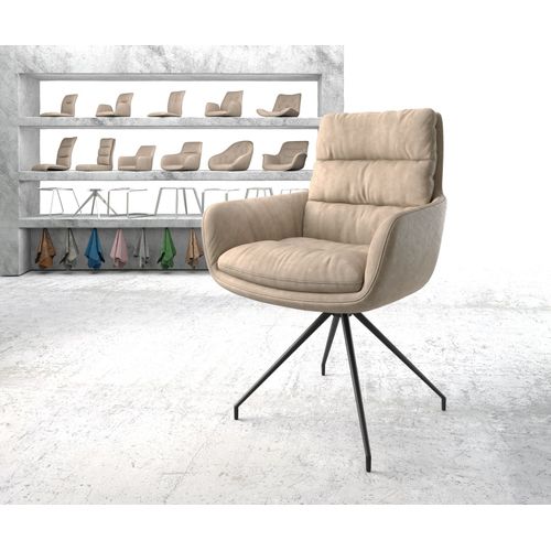 Chaise-Rembourrée-Pivotante Abelia-Flex Avec Accoudoir Cadre Croisé Conique Noir Beige Vintage