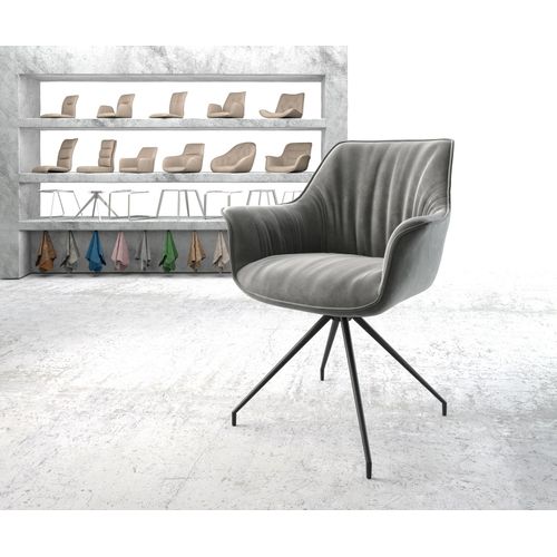 Chaise-Rembourrée-Pivotante Keila-Flex Avec Accoudoir Cadre Croisé Conique Noir Velours Gris