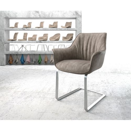 Chaise-Rembourrée Keila-Flex Avec Accoudoir Cantilever Plat Acier Inoxydable Taupe Vintage