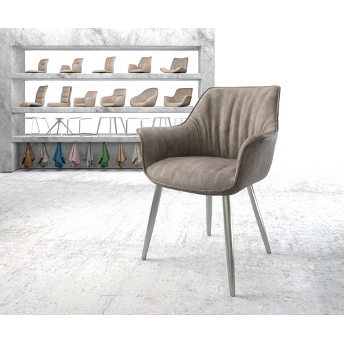 Chaise-Rembourrée Keila-Flex Avec Accoudoir 4-Pieds Conique Acier Inoxydable Taupe Vintage