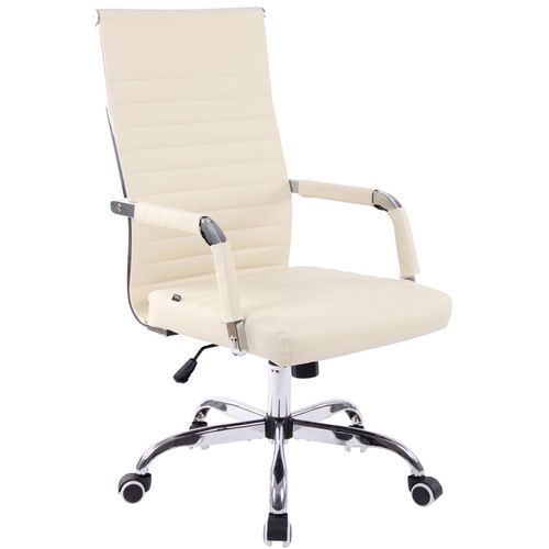 Fauteuil De Bureau Sur Roulettes Confortable Hauteur Réglable En Synthétique Crème Cadre Métal Chromé Bur10571