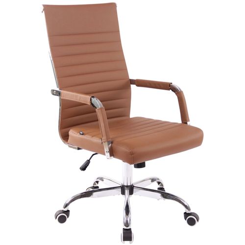 Fauteuil De Bureau Sur Roulettes Confortable Hauteur Réglable En Synthétique Marron Clair Cadre Métal Chromé Bur10570