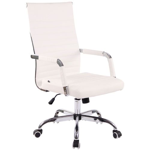 Fauteuil De Bureau Sur Roulettes Confortable Hauteur Réglable En Synthétique Blanc Cadre Métal Chromé Bur10569