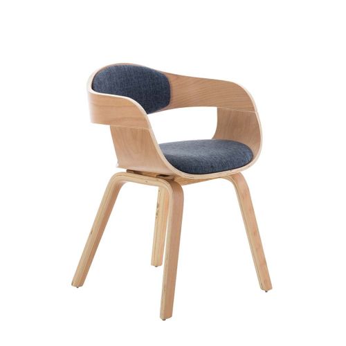 Chaise De Bureau Sans Roulettes Visiteur En Tissu Et Bois Design Retro Et Confort Maximal Naturel Et Bleu Bur10541