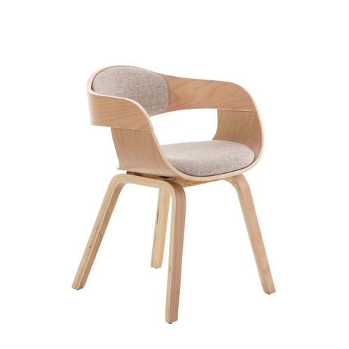 Chaise De Bureau Sans Roulettes Visiteur En Tissu Et Bois Design Retro Et Confort Maximal Naturel Et Crème Bur10538